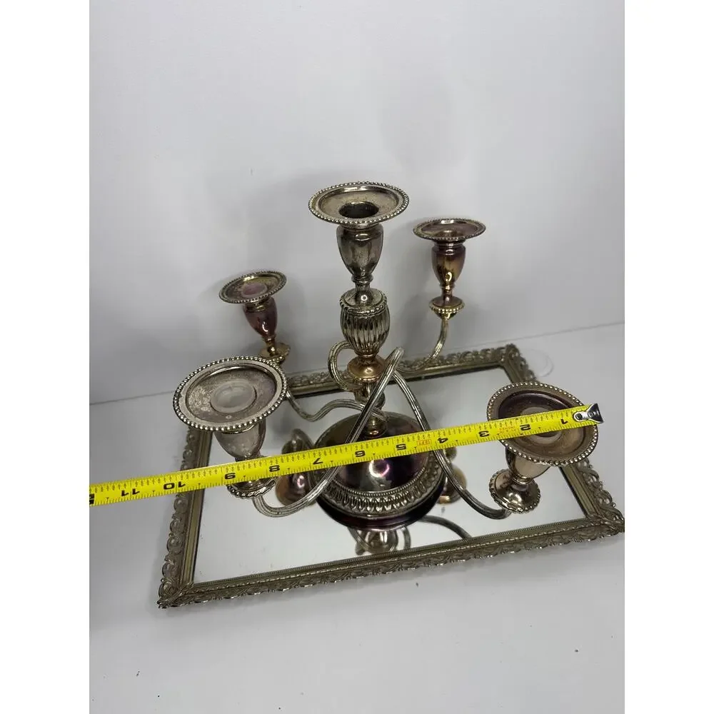 Godinger Candelabra Silver Plated Baroque Ornate 4 Arms 5 Candle Holder Wedding